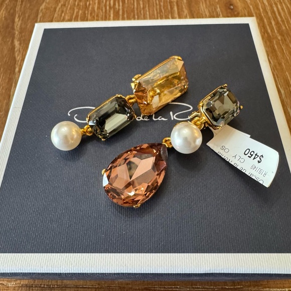 NWT Oscar de la Renta gemstone mismatched drop earrings - Picture 8 of 13